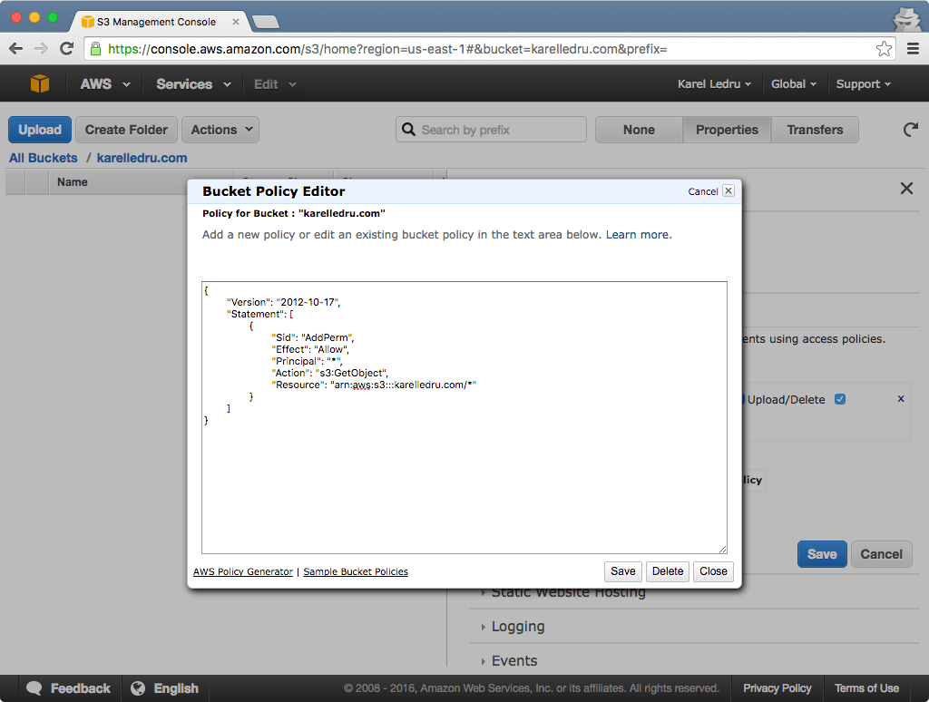 Configure the S3 bucket policy