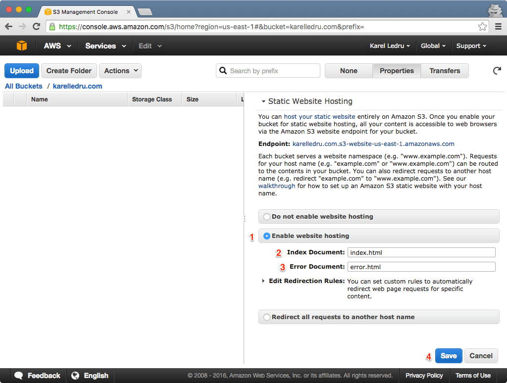 Enable Static Website Hosting