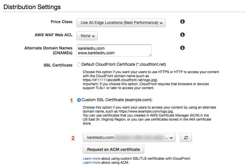 Configure the distribution to use the SSL certificate