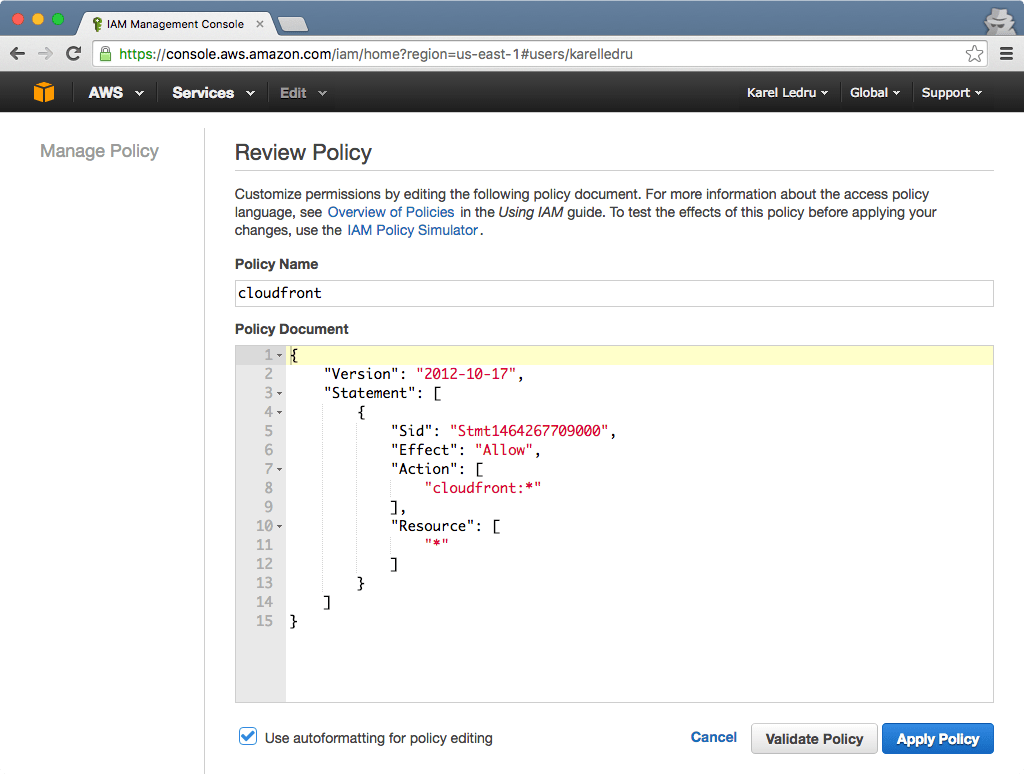 Create CloudFront policy